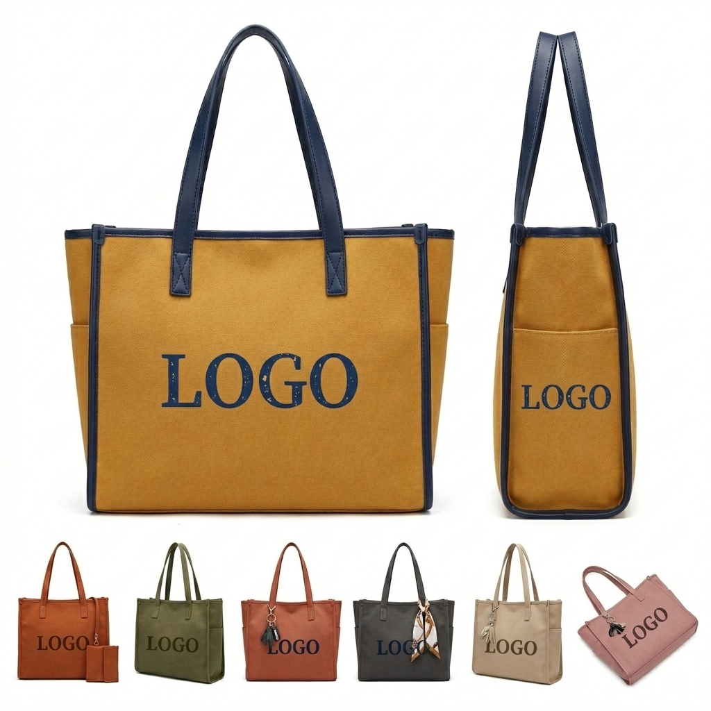 Women's Lightweight Canvas Laptop Tote Bag with Padded Laptop Compartment