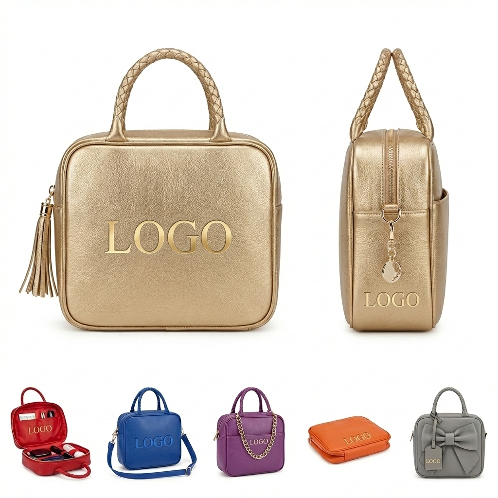 Multi-Color Faux Leather Cosmetic & Clutch Bag Set