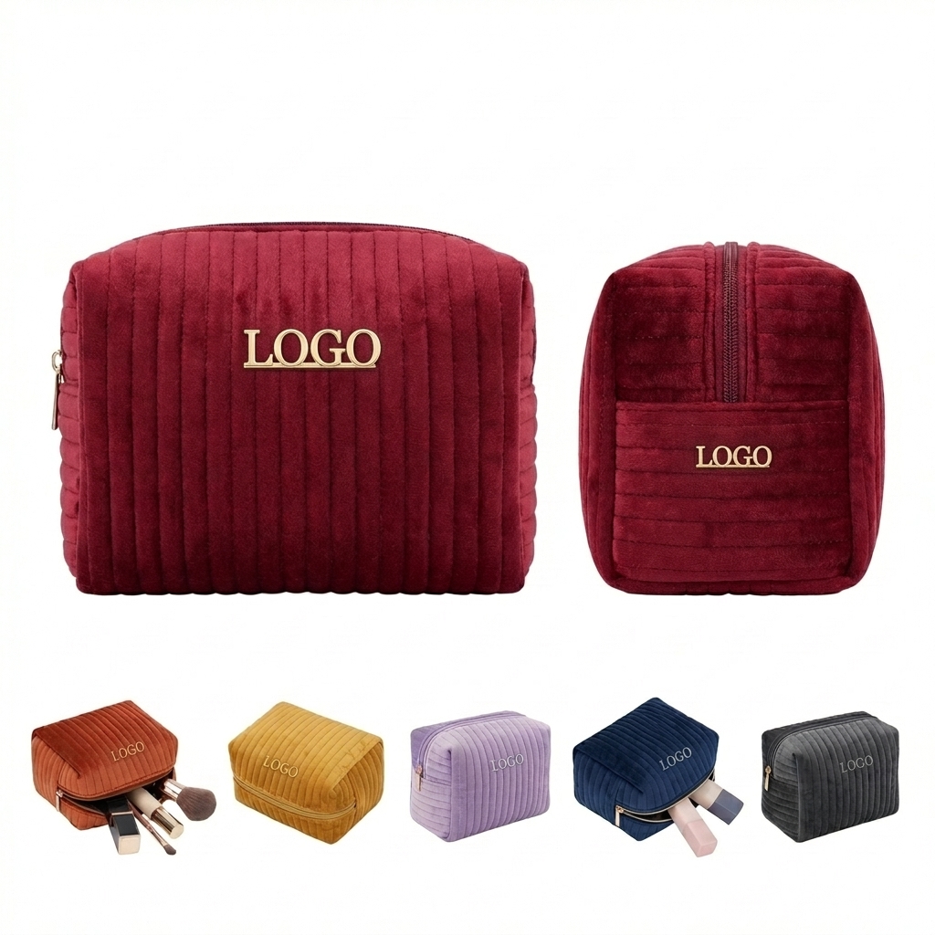 Premium Velvet Cosmetic Case - Sleek Organizer with Gold Accents